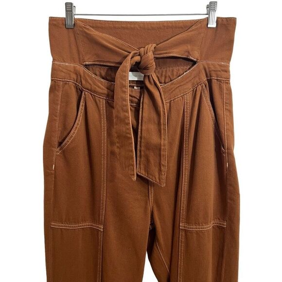 Jonathan Simkhai Size 29 Brown Tie Waist Soft Denim Cargo Henley Pants - Picture 3 of 9